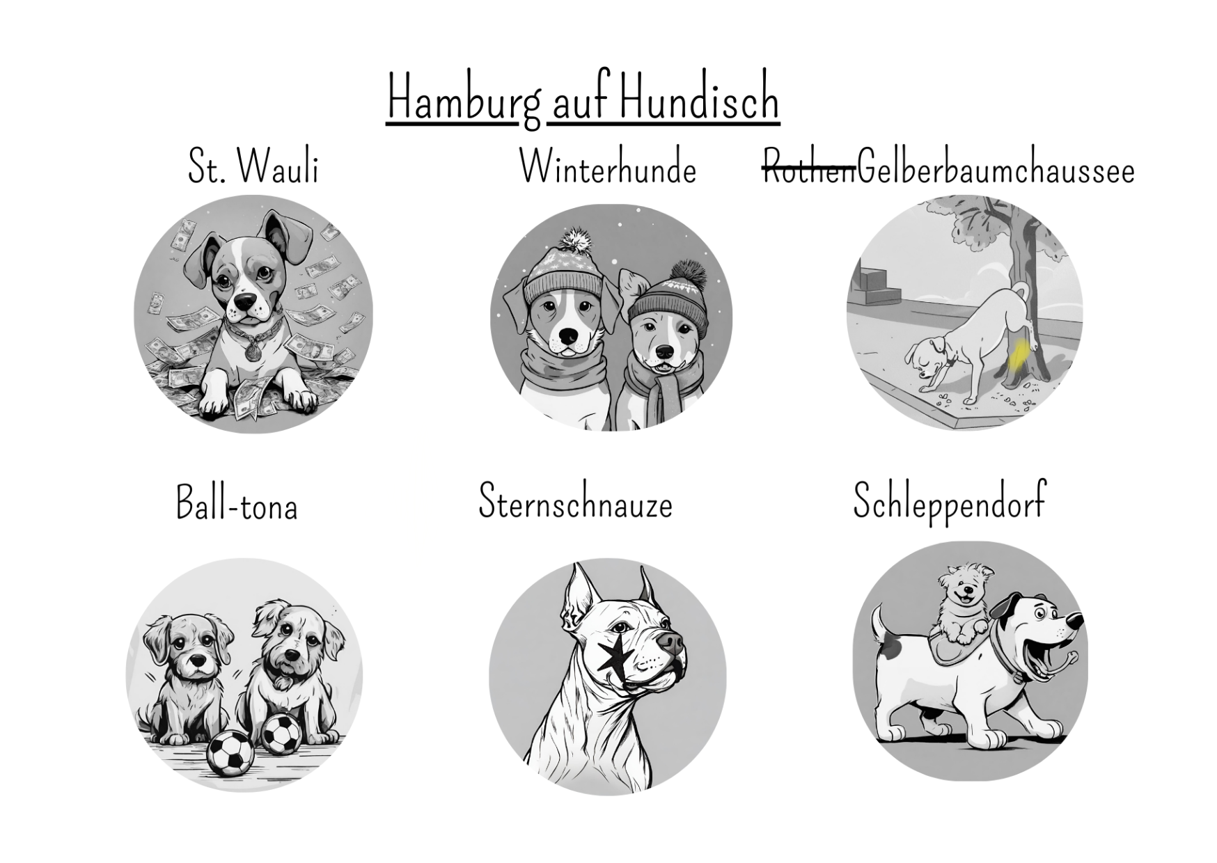 Lustige Postkarte über Hunde in Hamburg